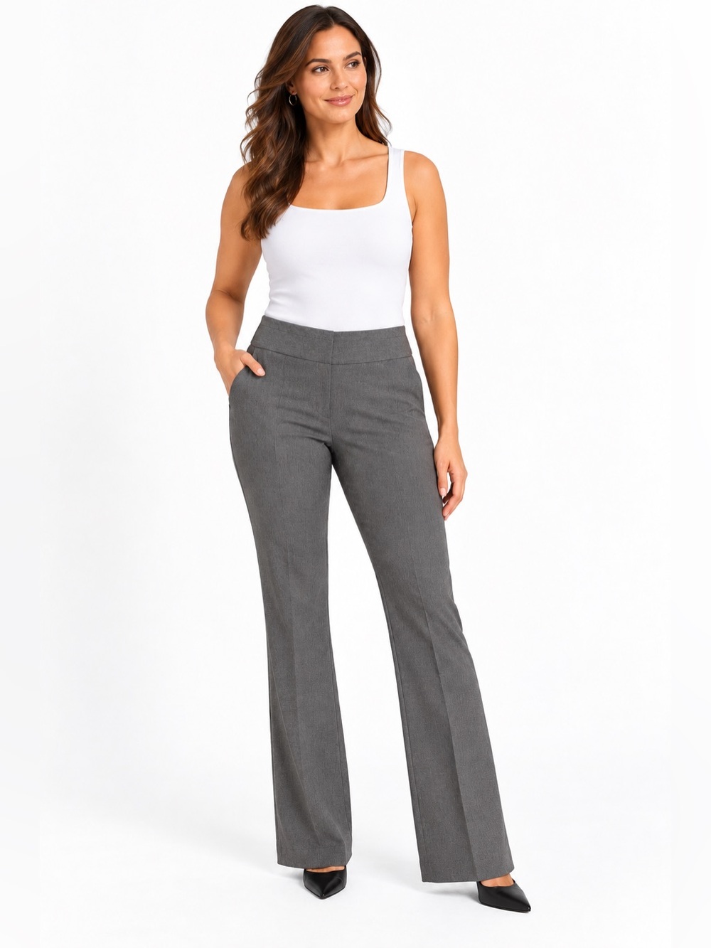 Express Editor Pants Womens 10 Long Gray Flare Bootcut Stretch Career Trouser